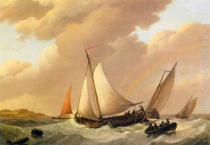 Sailing In Choppy Waters (1 of 2) painting - Johannes Hermanus Koekkoek Sailing In Choppy Waters (1 of 2) art painting
